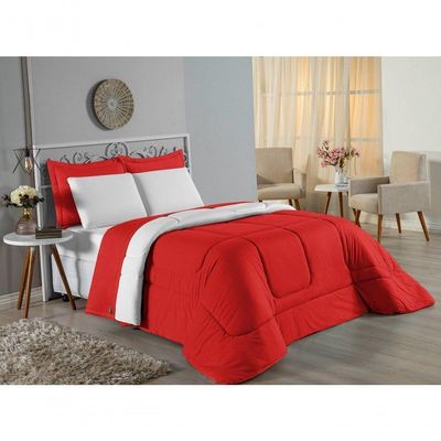 Edredom King Nobre 1 Peça Dupla Face 2,50m X 2,90m Malha 100% Algodão - Vermelho / Branco