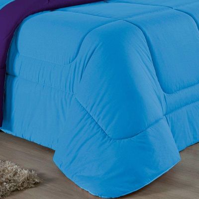 Edredom King Nobre 1 Peça Dupla Face 2,50m X 2,90m Malha 100% Algodão - Turquesa / Roxo