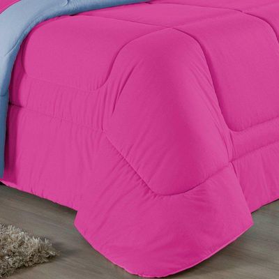 Edredom King Nobre 1 Peça Dupla Face 2,50m X 2,90m Malha 100% Algodão - Pink / Azul-bebê