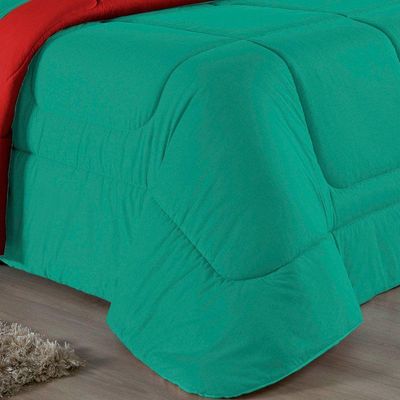 Edredom King Nobre 1 Peça Dupla Face 2,50m X 2,90m Malha 100% Algodão - Jade / Vermelho