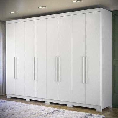Guarda Roupa Casal 8 Portas 4 Gavetas Master New Branco Brilho Com Pés - Santos Andirá
