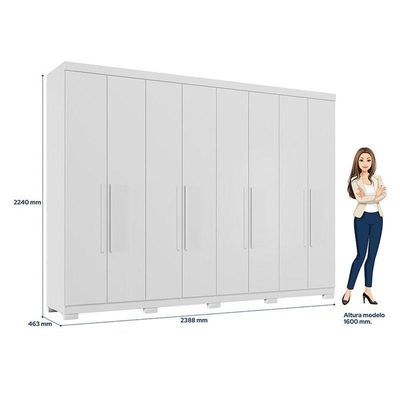 Guarda Roupa Casal 8 Portas 4 Gavetas Master New Branco Brilho Com Pés - Santos Andirá