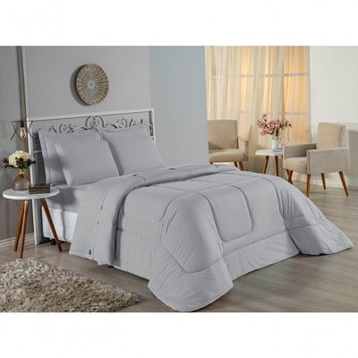 Edredom King Nobre 1 Peça Dupla Face 2,50m X 2,90m Malha 100% Algodão - Cinza