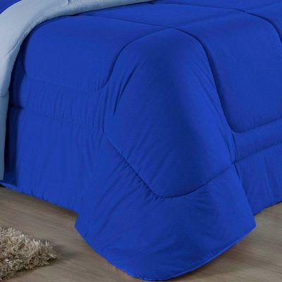 Edredom Queen Nobre 1 Peça Dupla Face 2,20m X 2,40m Malha 100% Algodão - Royal / Azul-bebê