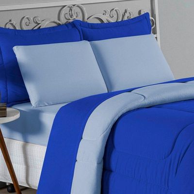 Edredom Queen Nobre 1 Peça Dupla Face 2,20m X 2,40m Malha 100% Algodão - Royal / Azul-bebê
