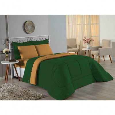 Edredom King Nobre 1 Peça Dupla Face 2,50m X 2,90m Malha 100% Algodão - Verde-bandeira / Cobre