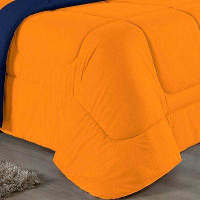 Edredom Queen Nobre 1 Peça Dupla Face 2,20m X 2,40m Malha 100% Algodão - Laranja / Azul-marinho