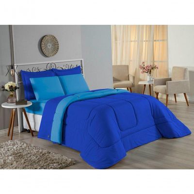 Edredom King Nobre 1 Peça Dupla Face 2,50m X 2,90m Malha 100% Algodão - Royal / Turquesa