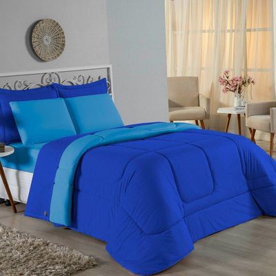 Edredom King Nobre 1 Peça Dupla Face 2,50m X 2,90m Malha 100% Algodão - Royal / Turquesa