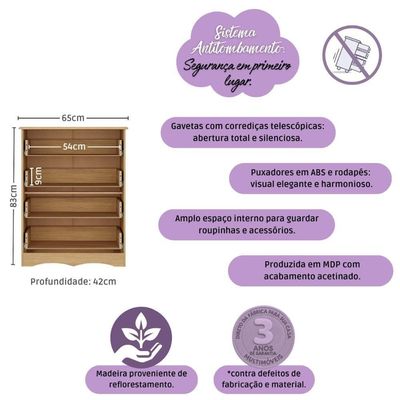 Cômoda Infantil 65cm Com 4 Gavetas Realeza Multimóveis Mp4433 Madeirado/branco Madeirado/branco