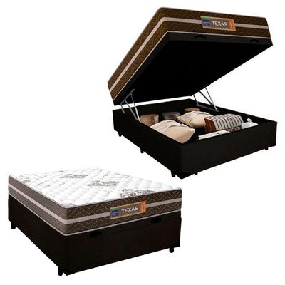 Cama Box Baú Casal Suede + Colchão Molas Ensacadas Texas Prime Colchões 138x188x66cm Preto
