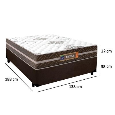 Cama Box Casal Suede + Colchão Molas Ensacadas Texas Prime Colchões 138x188x60cm Marrom