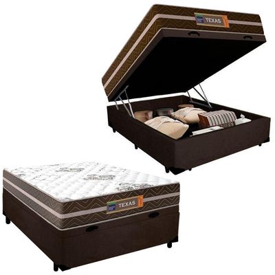 Cama Box Baú Casal Suede + Colchão Molas Ensacadas Texas Prime Colchões 138x188x63cm Marrom