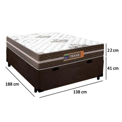 Cama Box Baú Casal Suede + Colchão Molas Ensacadas Texas Prime Colchões 138x188x63cm Marrom