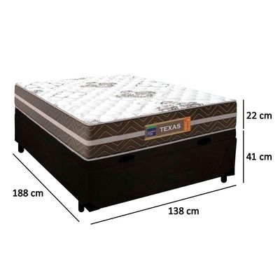 Cama Box Baú Casal Suede + Colchão Molas Ensacadas Texas Prime Colchões 138x188x66cm Cor:preto
