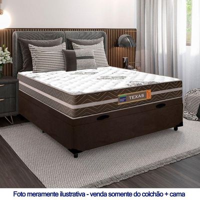Cama Box Baú Casal Suede + Colchão Molas Ensacadas Texas Prime Colchões 138x188x66cm Cor:marrom