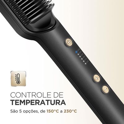 Escova Alisadora Mondial Black Gold Argan EA06 Cabo Giratório 230°C - Bivolt