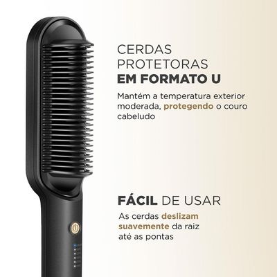 Escova Alisadora Mondial Black Gold Argan EA06 Cabo Giratório 230°C - Bivolt