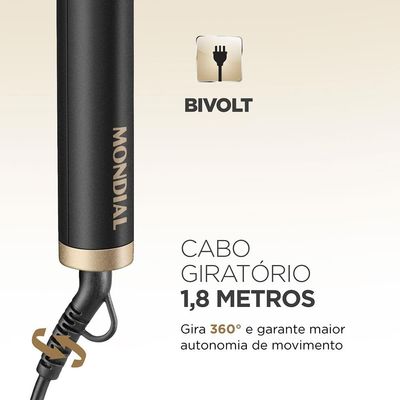 Escova Alisadora Mondial Black Gold Argan EA06 Cabo Giratório 230°C - Bivolt