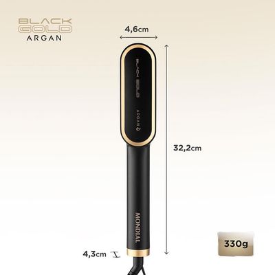 Escova Alisadora Mondial Black Gold Argan EA06 Cabo Giratório 230°C - Bivolt