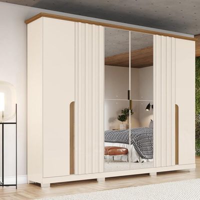 Guarda Roupa Casal 6 Portas 256 Cm Napoli Nature Off White Henn Nature Off White