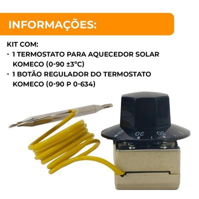 Kit Termostato E Botão Regulador Para Aquecedor Solar Komeco 1 Unidade