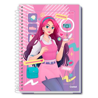 Caderno Universitário Feminino Pop Fashion 160F/10 Matérias Credeal UNICA
