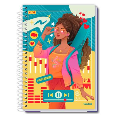 Caderno Universitário Feminino Pop Fashion 160F/10 Matérias Credeal UNICA