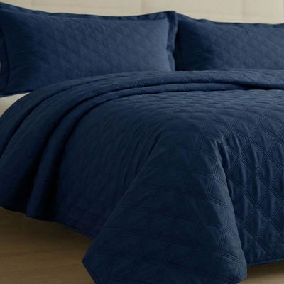 Kit Cobre Leito Colcha Charlote King 3 Peças Dupla Face Liso Classic - Azul Marinho - 100% Poliéster