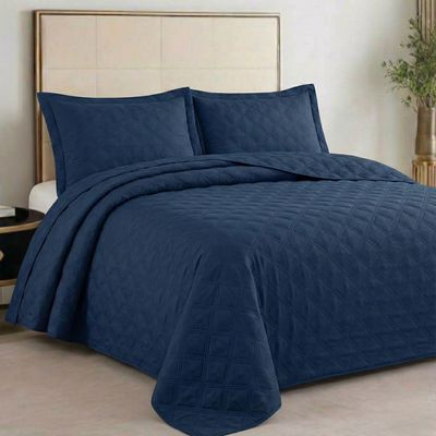 Kit Cobre Leito Colcha Charlote Casal 3 Peças Dupla Face Liso Classic - Azul Marinho - 100% Poliéster