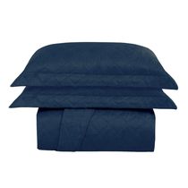Kit Cobre Leito Colcha Charlote Casal 3 Peças Dupla Face Liso Classic - Azul Marinho - 100% Poliéster