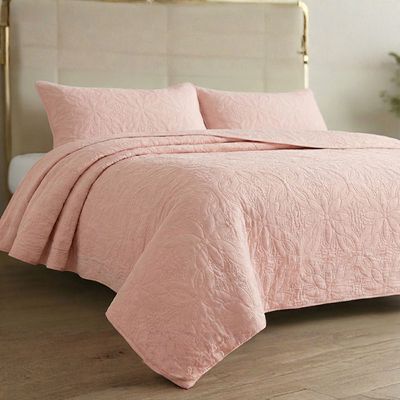 Kit Cobre Leito Colcha Charlote Solteiro 2 Peças Dupla Face Liso Classic - Rose - 100% Poliéster