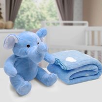 Manta e Bichinho Pelúcia Buettner Baby Microfibra Elefante Azul