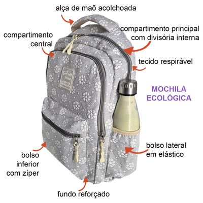 Mochila Feminina Escolar Ecológica Floral XFP01938 cinza