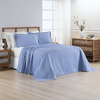 Kit Colcha Cobre Leito Plissê Queen Seersucker Premium 3 Peças Maciez e Leveza com Textura 3D Azul Mineral