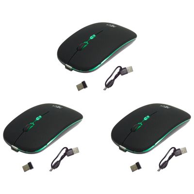 Kit 3 Mouses Sem Fio Recarregável Mega M185 com Led DPI Ajustável