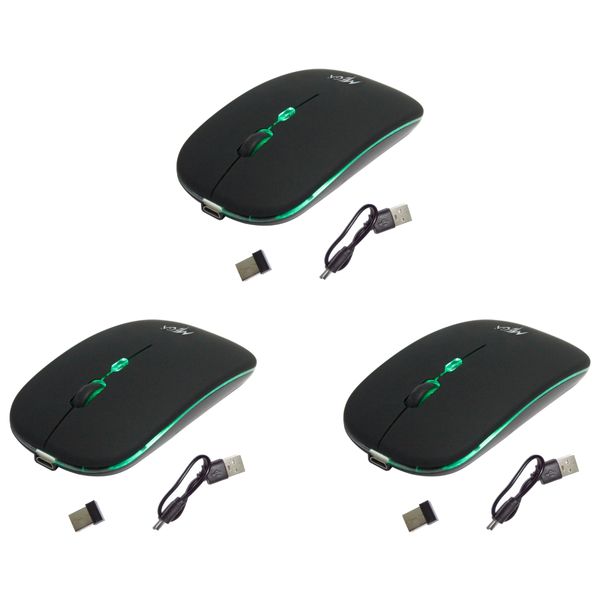 Kit 3 Mouses Sem Fio Recarregável Mega M185 com Led DPI Ajustável