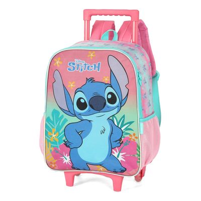 Mochila Infantil Stitch Rodinhas + Costas Rosa Luxcel