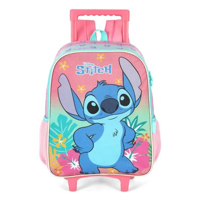 Mochila Infantil Stitch Rodinhas + Costas Rosa Luxcel