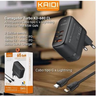Carregador Usb-C Super Turbo 65W GaN Pd Pps Compativel iPhone 15 ou Superior, Notebook e Drones
