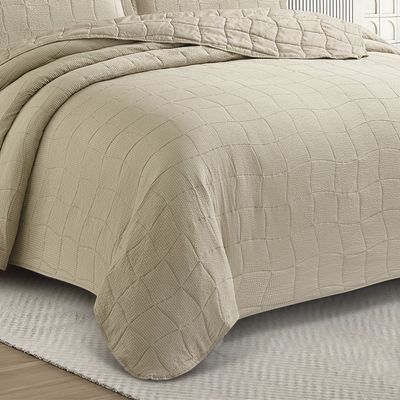 Kit Cobre Leito Colcha Anarruga 3 Peças Casal 220x240cm Bege Sonhare