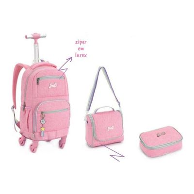 Kit Mochila  Estojo e Lancheira Just Glitter Estrela Cadente Rosa