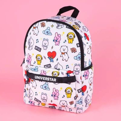 Mochila de Costa Branca Escolar Personagens BT21 K Pop