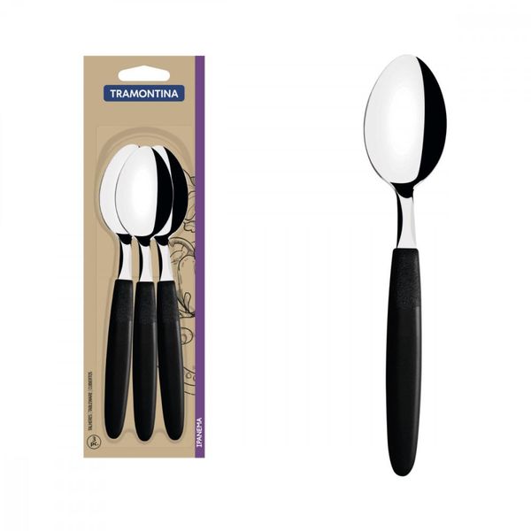 Conjunto de Colheres de Mesa Tramontina Ipanema com Laminas em Aço Inox e Cabos de Polipropileno Preto 3 Peças
