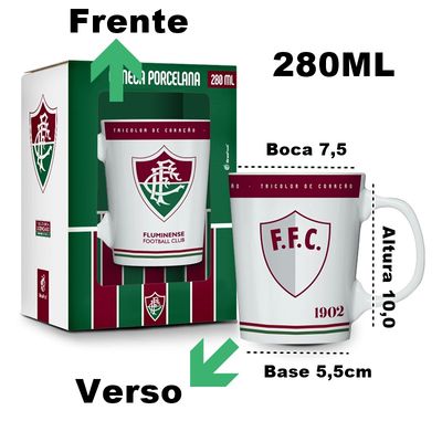 Caneca Porcelana Premium BrasFoot Fluminense 280ML Licenciada Branco
