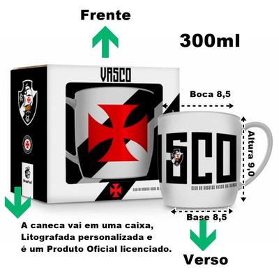 Caneca Porcelana Premium BrasFoot Vasco 300 ML Urban Licenciada Branco