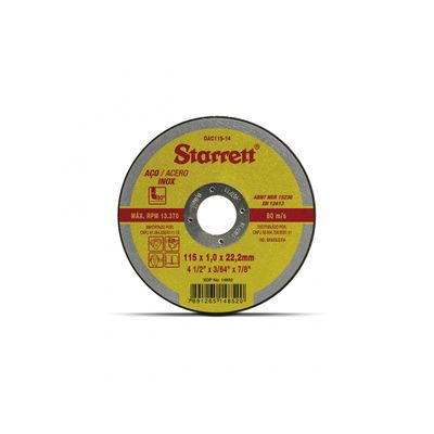 Disco Corte Starrett Aco Carb/Inox 115X1,0X22,2Mm c/5 pçs