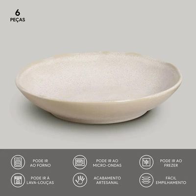Conjunto de Pratos Fundos Porto Brasil Bio Latte Off White 1,1 litros - 6 Peças