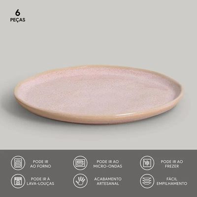 Conjunto de Pratos de Sobremesa Porto Brasil Bio Litchi Rosa Claro 21,5cm - 6 Peças