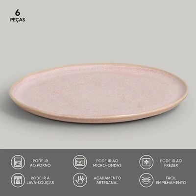 Conjunto de Pratos Rasos Porto Brasil Bio Litchi Rosa Claro 27,5cm – 6 Peças
